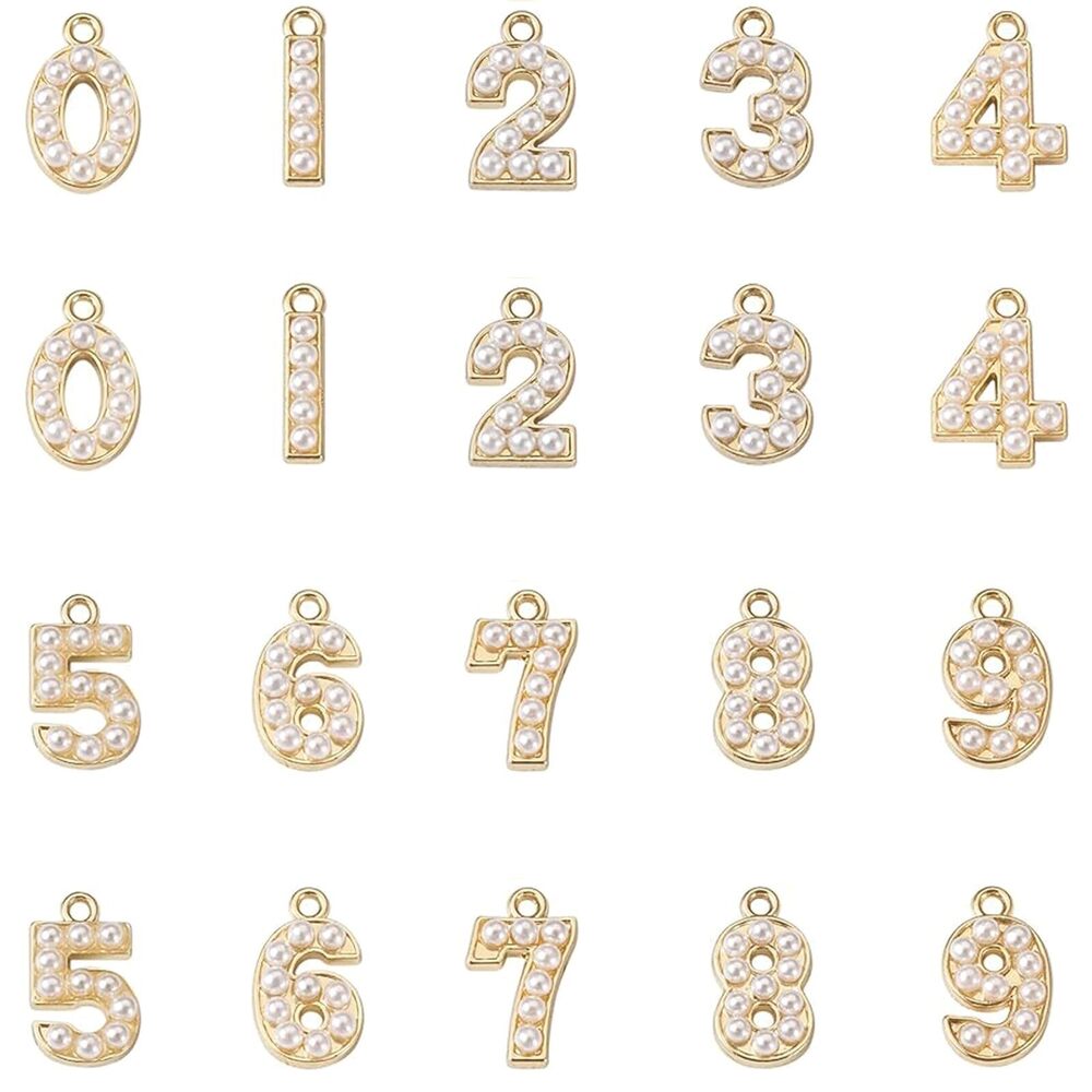 3933 20PCS Golden Number Alloy Charms, 0-9 Figures Alloy Enamel Pendants